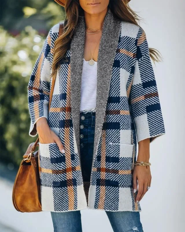 New Autumn And Winter Plaid Pocket Loose Cardigan Jacket — photo 2