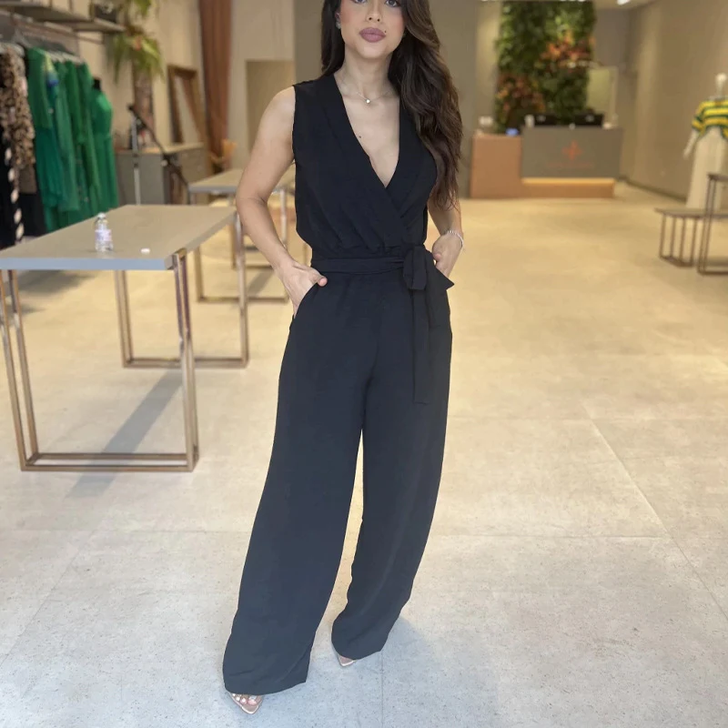 High waisted loose fitting wide leg women's jumpsuit offering comfort and style, perfect for a relaxed yet fashionable l — photo 2