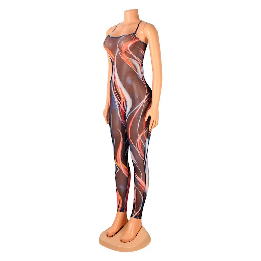 Title 4, Fashion Sexy Mesh See-Through Suspenders Jumpsuit