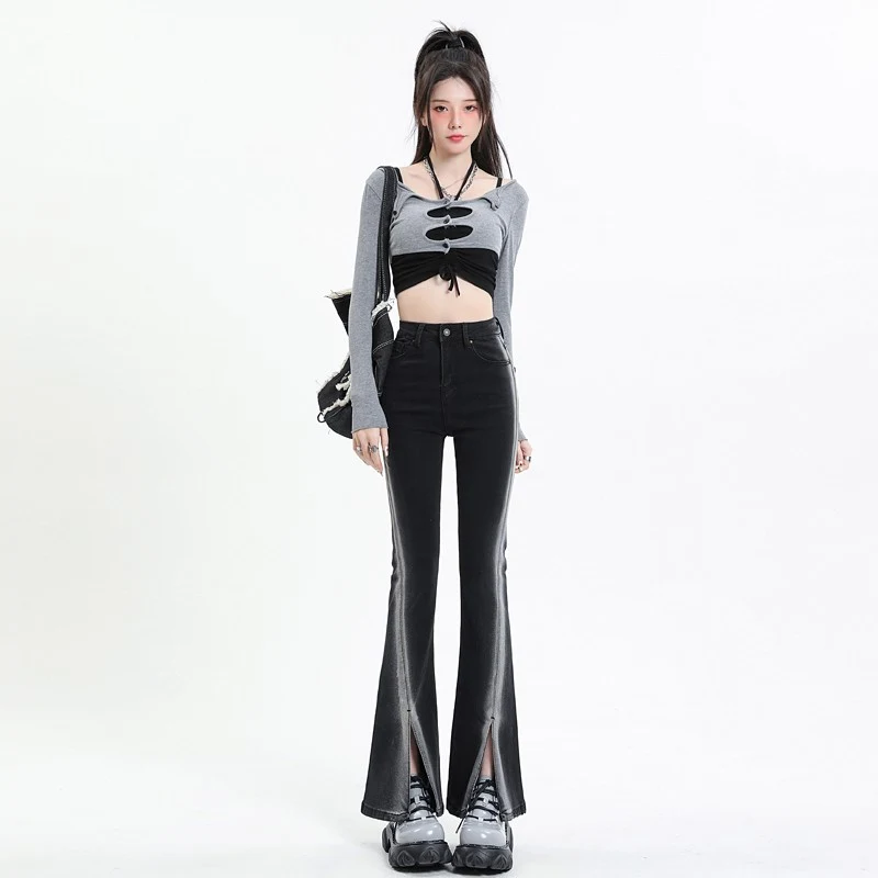 New Black Gradient Split Skinny Jeans For Women. Flattering fit, stylish design, comfortable wear, elevates your look fo — photo 13