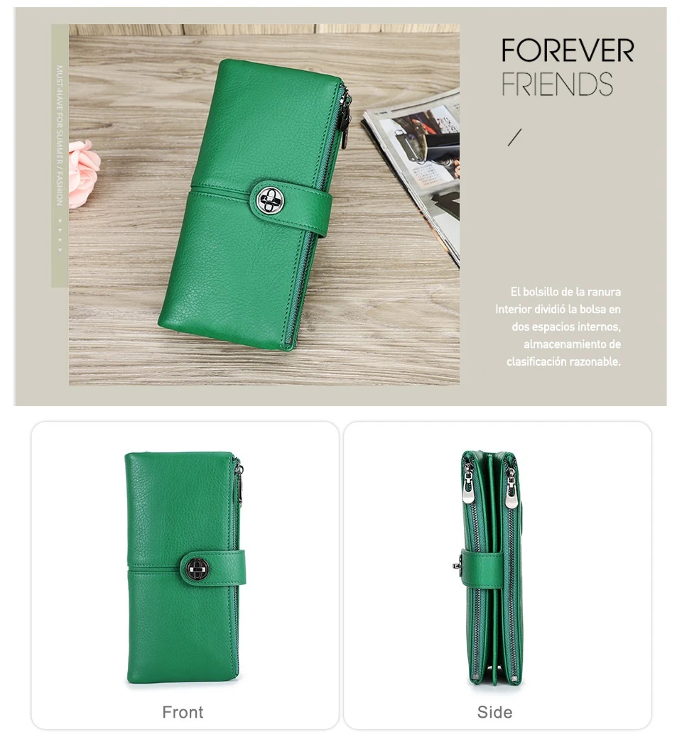 Title 1, Long Buckle Cowhide Wallet for Men, securely st...