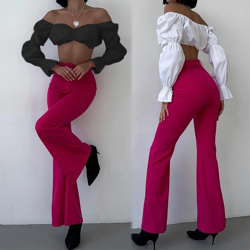 Top da donna a vestibilità slim che scopre l'addome, perfetto per un look alla moda. Abbina a gonne o pantaloni a vita alta. — foto 4