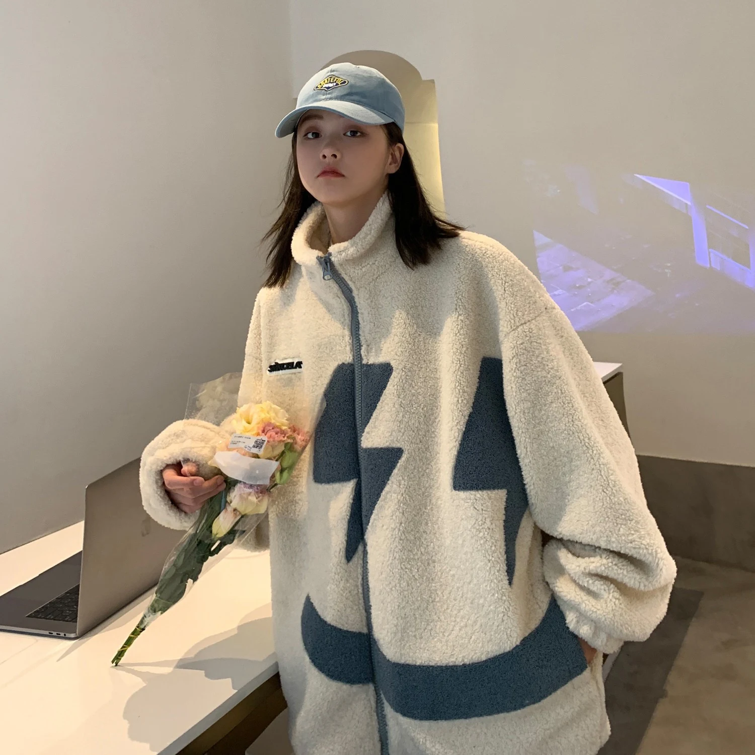 Winter Dress Embroidered Smiling Face Lamb Wool Coat. Stay warm and happy this winter. The perfect combination of comfor — photo 5