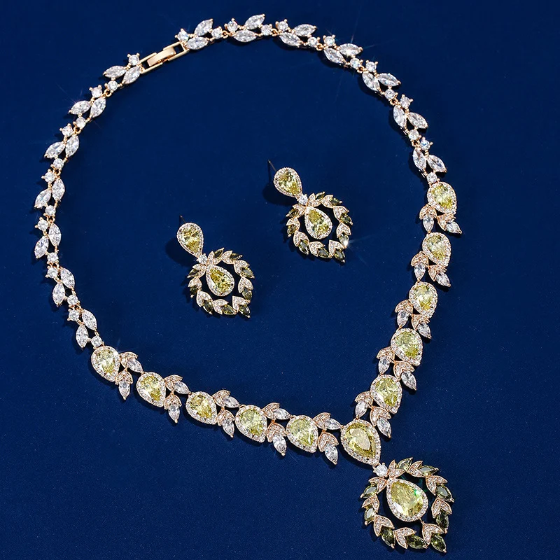 Conjunto colar e brincos com pingentes de gotas de água de zircônia e cores vibrantes, adorno do Oriente Médio, elegância. — foto 9