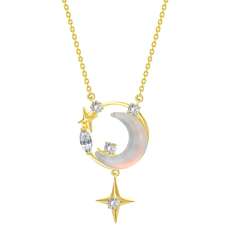 Colar Feminino S925 de Prata Esterlina Estrela Lua, Corrente de Colar Clavícula, Luxo Leve, Design Exclusivo — foto 2