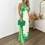 European And American Halter Dew Color Matching Fashion Vacation Beach Length Dress — photo 2