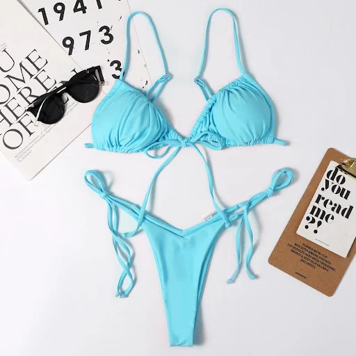 Title 10, Ladies Swimsuit Solid Color Split Drawstring Se...