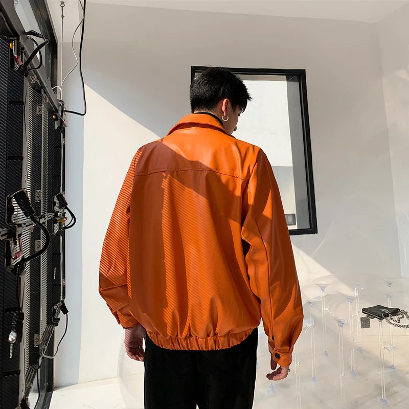 Title 1, Orange Leather Jacket Mens Loose Fit, Three-di...
