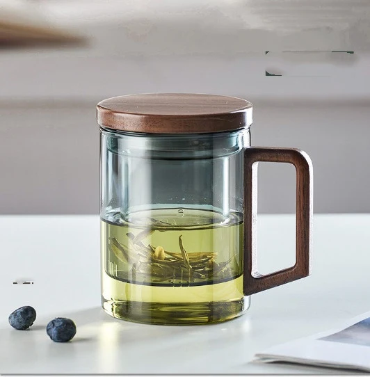 Wooden Handle High Borosilicate Transparent Glass Tea Cup. Enjoy your tea with clarity and elegance. Perfect for showcas — photo 2