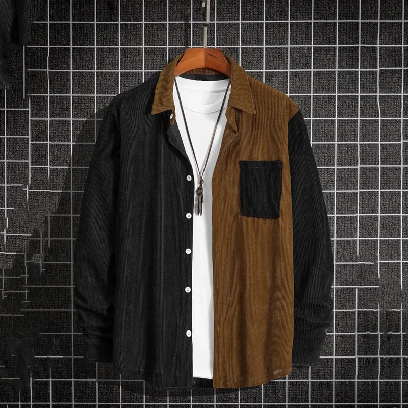 Men's Leisure Corduroy Long Sleeve Pocket Shirt, offering relaxed comfort and casual style, perfect for everyday wear an — photo 2