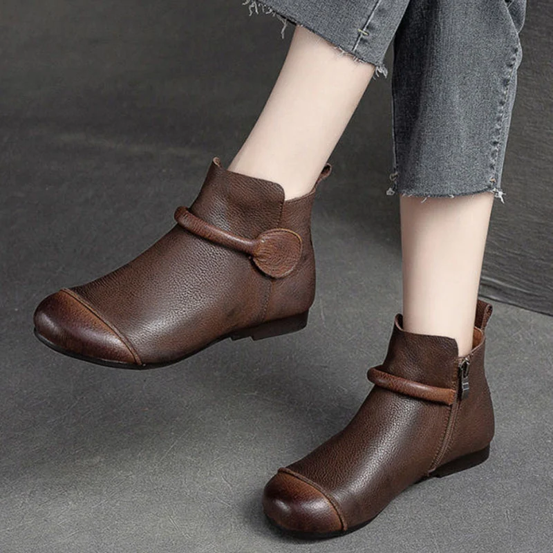 Weiche Leder Damen Boots im Retro-Stil mit seitlichem Reißverschluss, flacher runder Spitze, wie Dr Martens, für Komfort und Trend. — foto 1