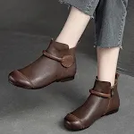 Weiche Leder Damen Boots im Retro-Stil mit seitlichem Reißverschluss, flacher runder Spitze, wie Dr Martens, für Komfort und Trend. — foto 1