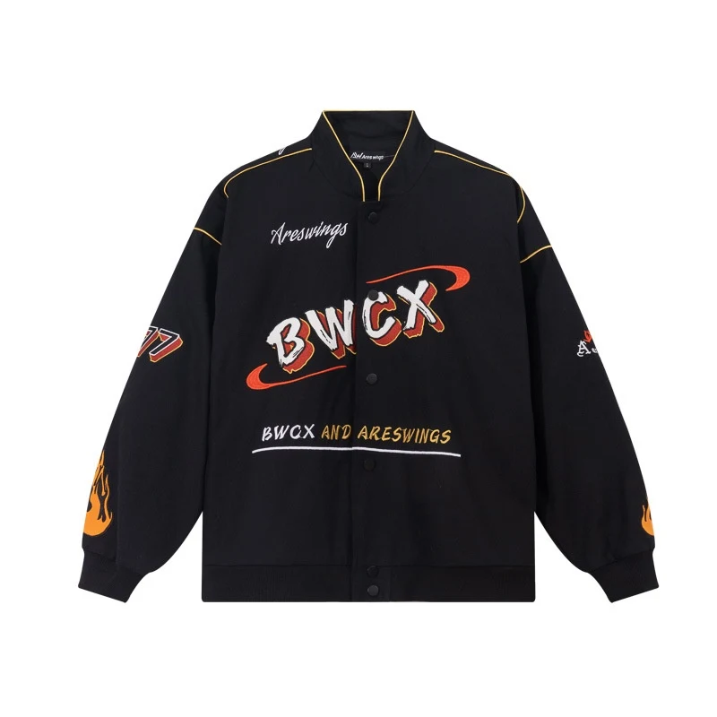 Jaqueta Racing Americana Primavera Verão Bordada Motocicleta Fina Casal. Casaco leve e estiloso para casais, perfeito para o verão. — foto 5