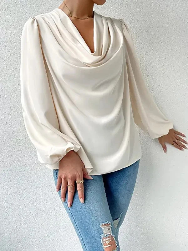 Title 4, Chiffon Long-sleeved Shirt Loose V-neck Top T-s...