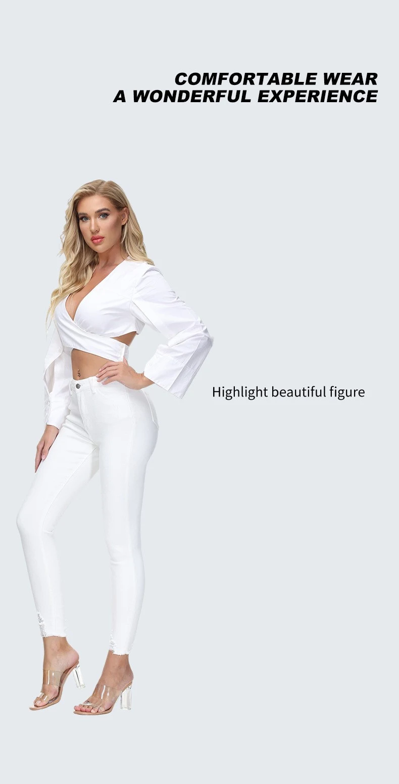 Title 3, Damen weiße Skinny-Jeans mit hoher Taille und K...