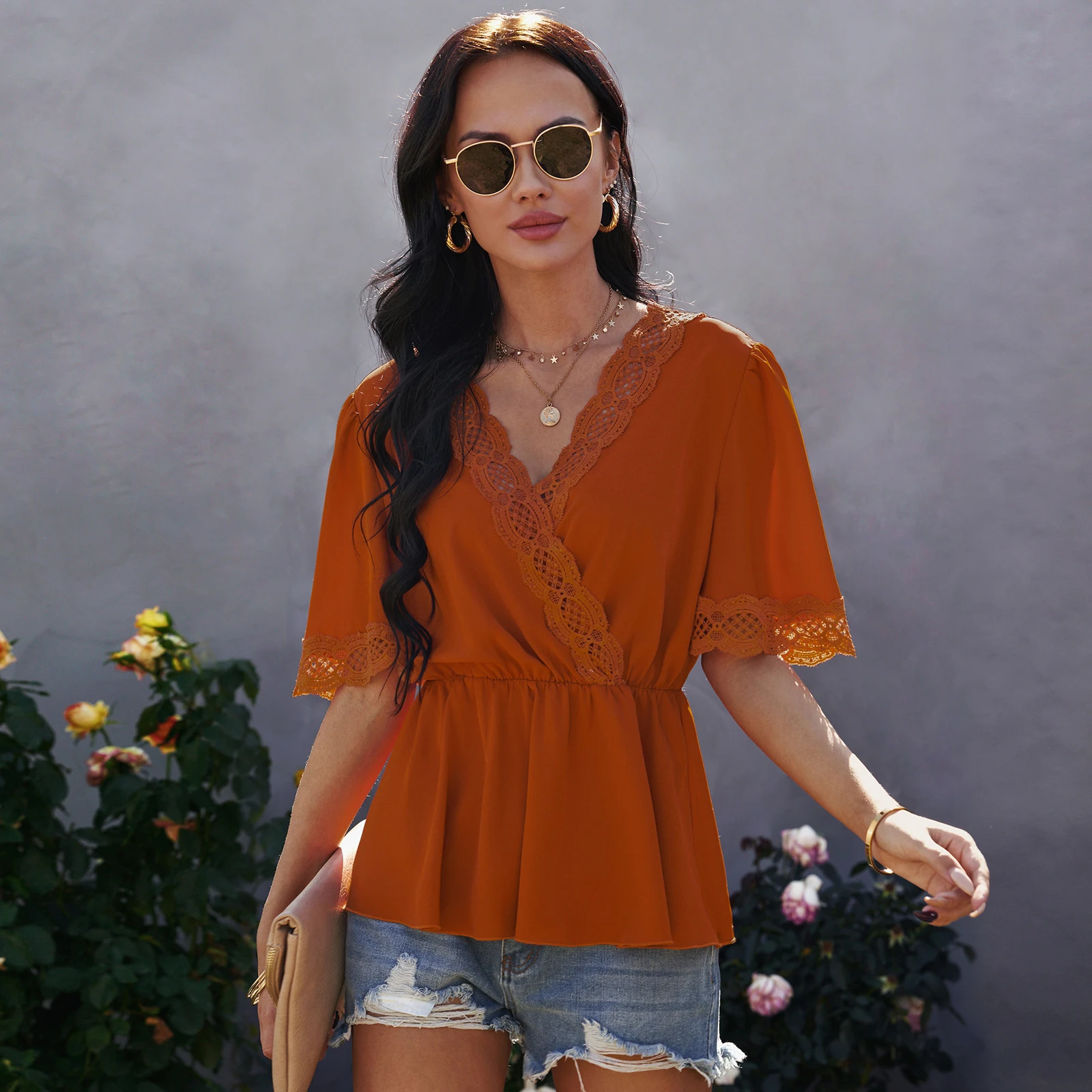 Title 2, European and American womens V-neck waist open...