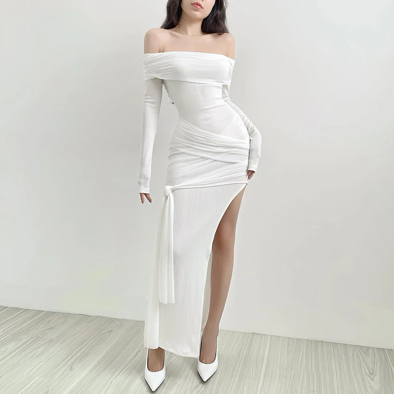 Title 5, Slim-fit Off-shoulder Long Sleeve Hem Dress for...