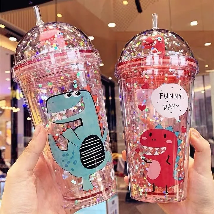High-Value Dinosaur Doll With Straw Water Cup For Female Students Korean Version Anti-Fall Plastic Creative Handy Cup — photo 6