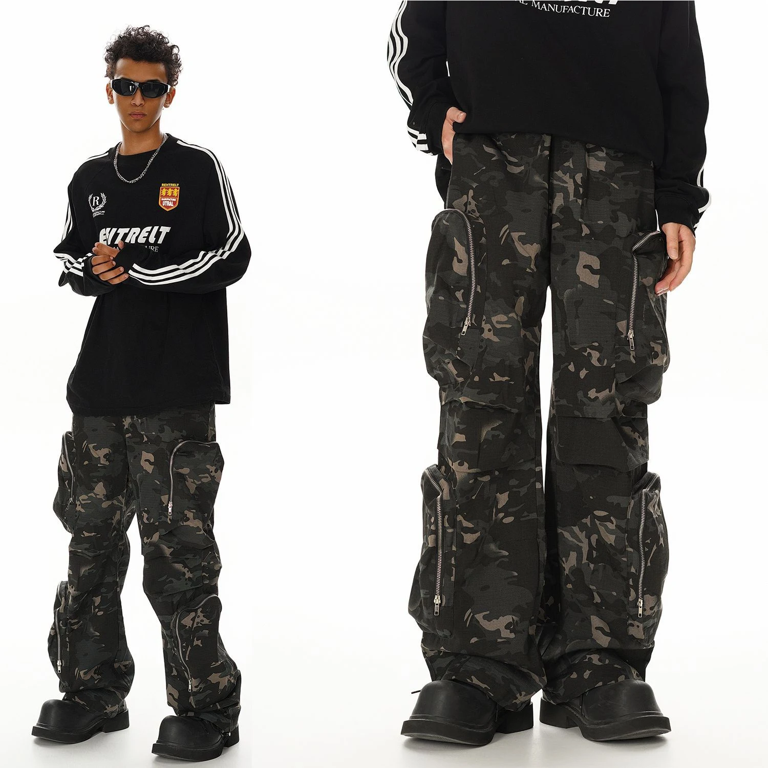 New American Jungle Camouflage Amekaji Multi-pocket Design Casual Wide-leg Workwear Trousers, built for comfort and util — photo 3