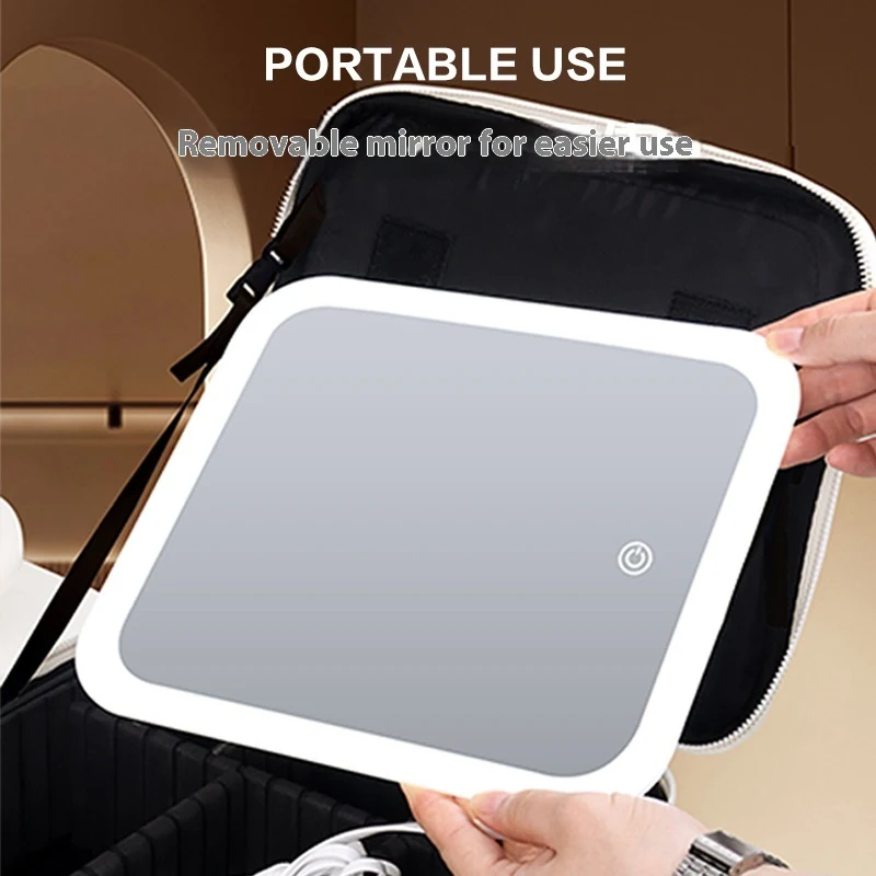 Bolsa de cosméticos portátil com luz e espelho. Estojo de maquiagem para viagem. Organize seus cosméticos com praticidade e estilo. — foto 4