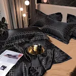 Jogo de cama luxuoso retrô preto dourado, 120 fios jacquard algodão, quatro peças, para noites de sono sofisticadas. — foto 9
