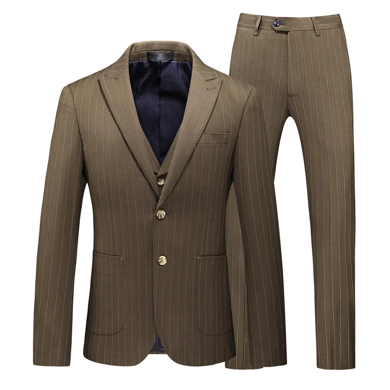 Terno listrado masculino plus size para e-commerce transfronteiriço, terno de três peças slim para casamento, elegante e moderno. — foto 2
