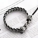 Pulseira Punk Dupla Cabeça de Lobo em Aço Inoxidável para Homens. Estilo Europeu e Americano, Trançada, Resistente e Design Imponente. — foto 5