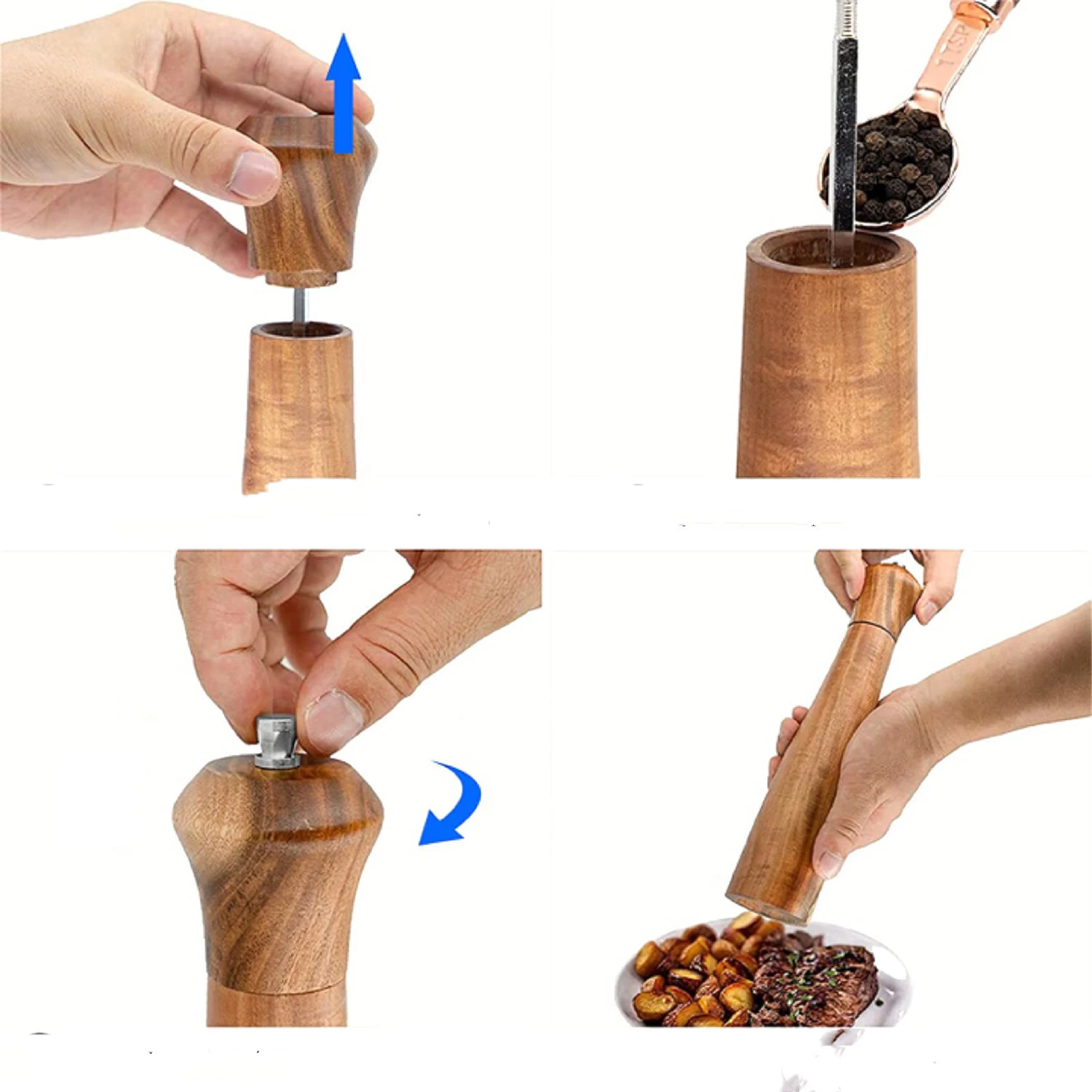 Wooden Seasoning Bottle Pepper Mill Spice Grinder, Essential Kitchen Tool for Flavoring, Grinding Spices and Serving Fre — photo 4