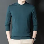 Suéter de malha masculino com gola careca e cor sólida. Confortável e elegante para uso casual. Ideal para looks modernos e práticos. — foto 4