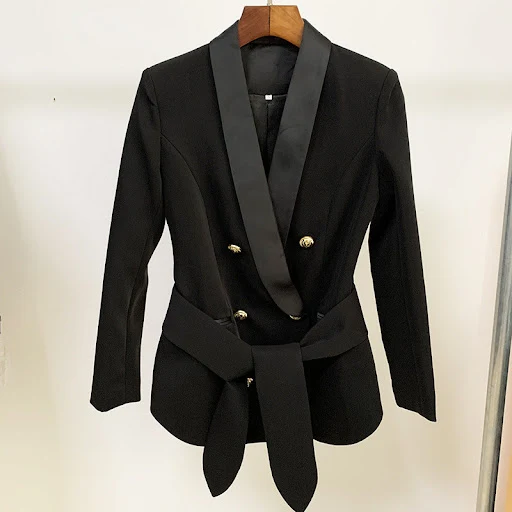 Title 5, Metal Double-breasted Blazer With Green Collar ...