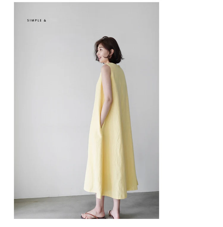 Title 5, Cotton Linen Sleeveless Vest Loose Slimming Dre...
