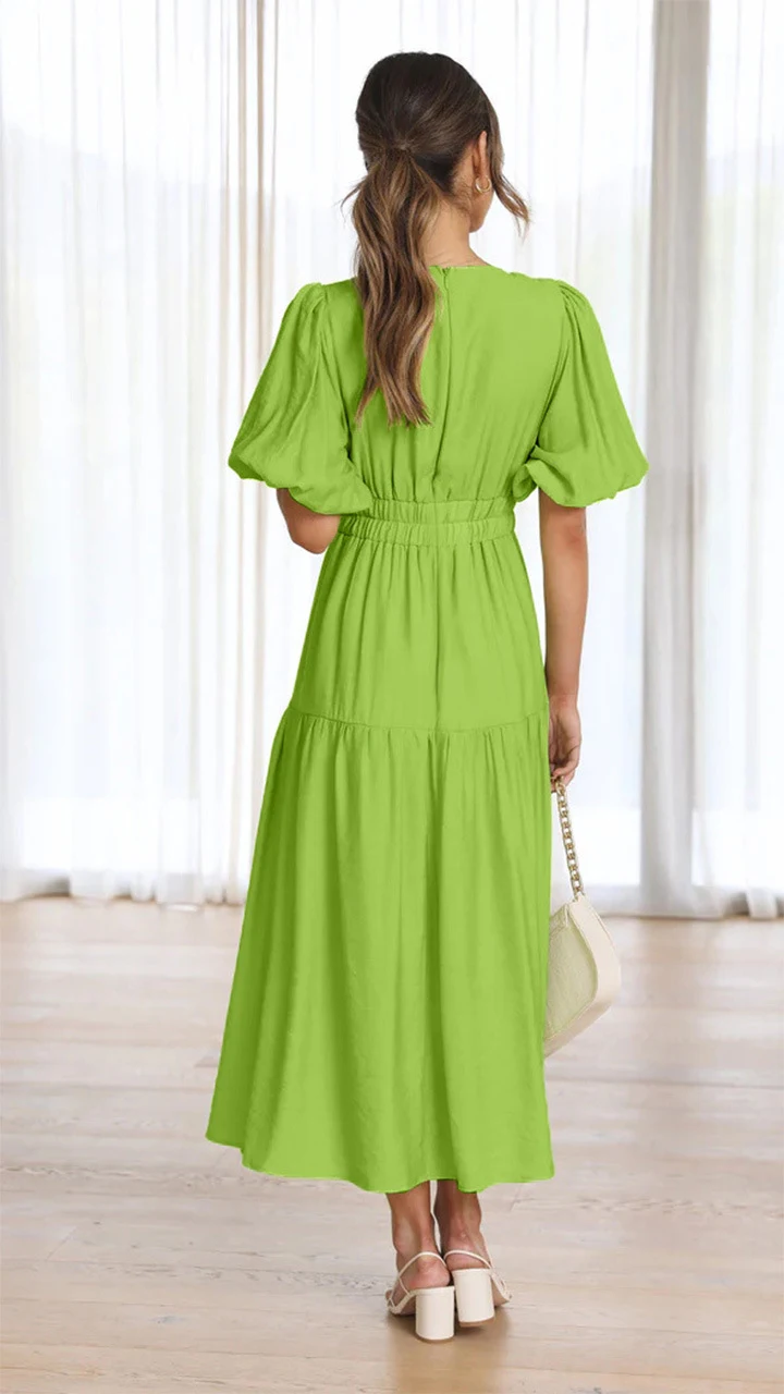 Title 13, V-neck waist-tight mid-length dress. This dress...