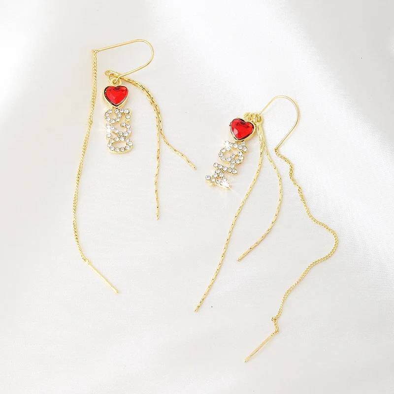 Title 1, Silver Needle Long Red High-End Earrings for Women