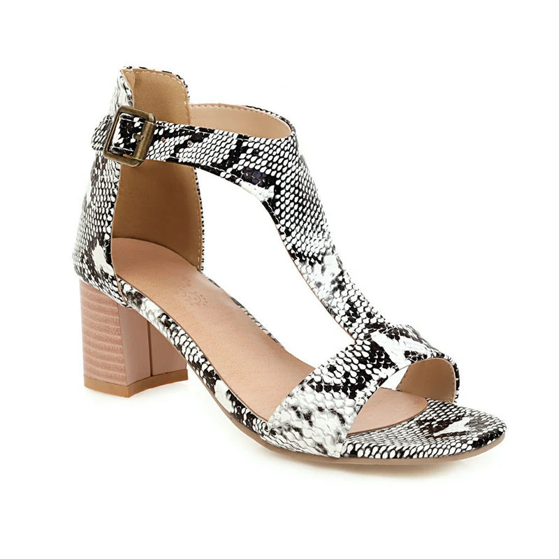 Title 4, Snakeskin high-heeled chunky sandals, providing...