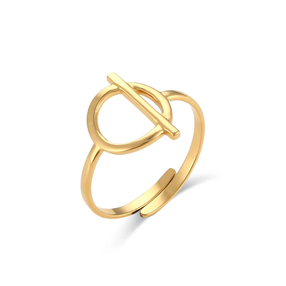 Anel de dedo feminino em aço inoxidável banhado a ouro 18K, joia elegante e durável, perfeito para uso diário e ocasiões especiais. — foto 7