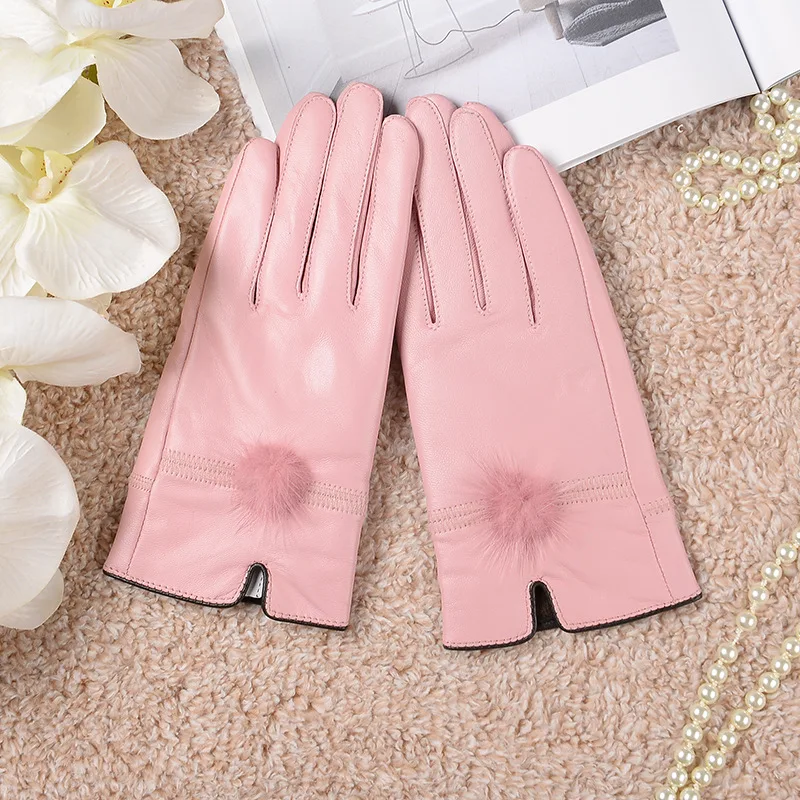 Title 1, Womens Cute Warm Colored Sheepskin Gloves
