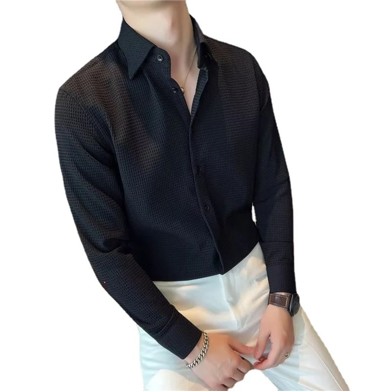 Camisa Ruffian Handsome decote em V masculina manga longa de pelúcia outono inverno, conforto e elegância. — foto 1