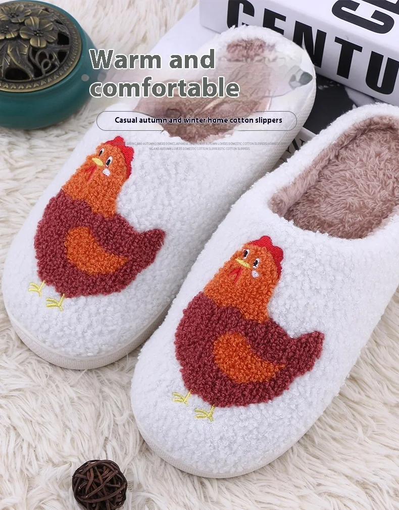 Title 2, Kippenprint pluche slippers, zachte zool, warm ...