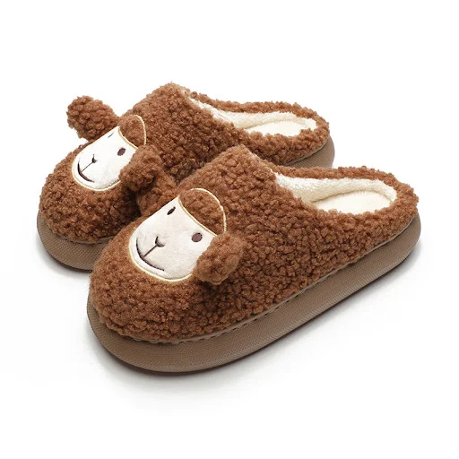 Title 5, Cute Lamb Thick Bottom Indoor Fur Cotton Slippe...