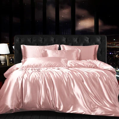 Juego de cama sencillo de cuatro piezas de seda de alta calidad, suave y lujoso, para un descanso reparador y confortable, perfecto para tu dormitorio. — foto 4