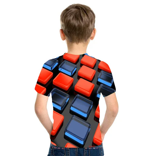 Title 2, Camiseta masculina quadrada vermelha e azul, ma...
