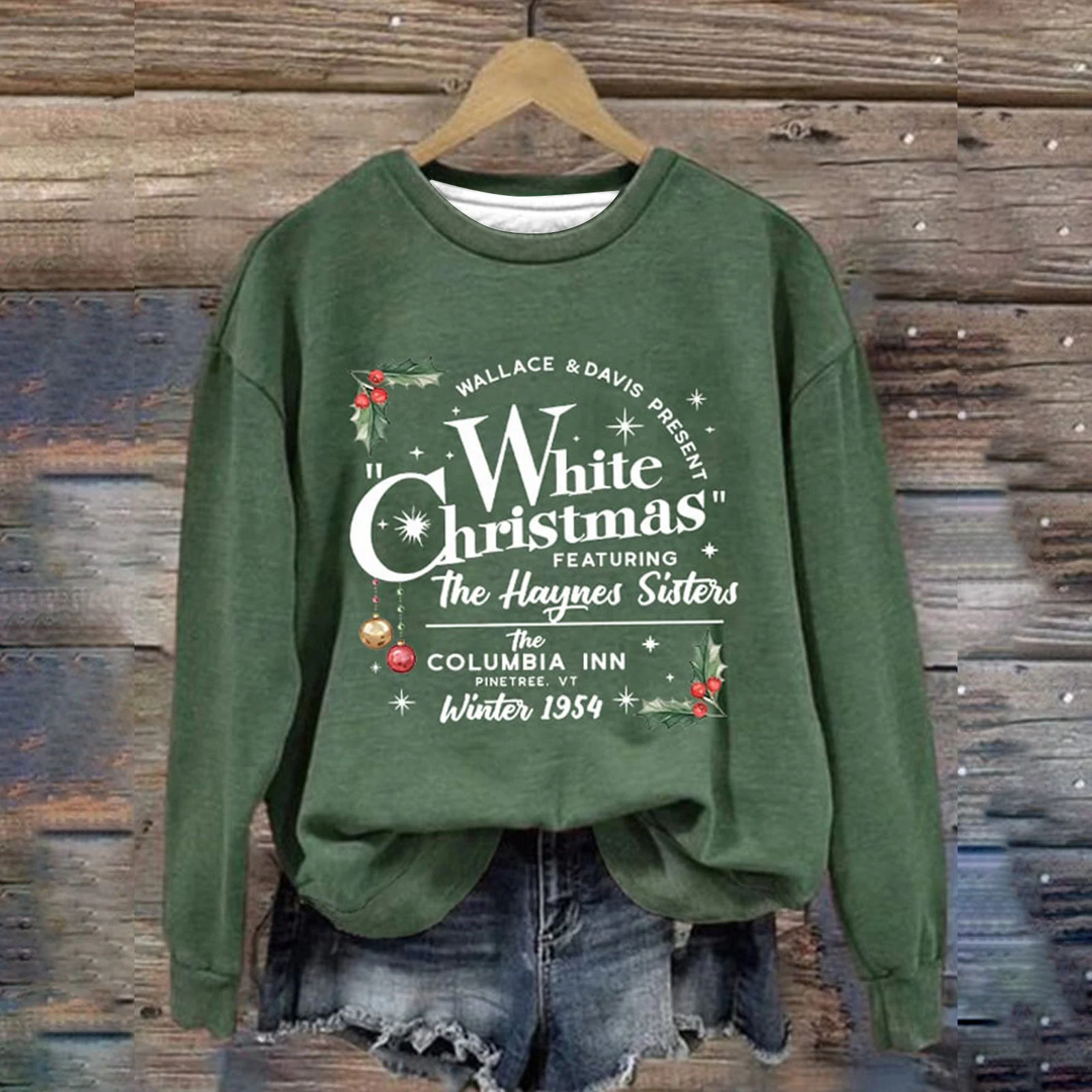 Blusa de Natal feminina com estampa digital, gola redonda, tendência de rua Outono Inverno, moderna e confortável. — foto 1
