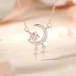 Colar Feminino Estrela Lua Zircônia Prata Esterlina S925 Joia Delicada e Charmosa Presente Ideal Design Moderno e Sofisticado — foto 3