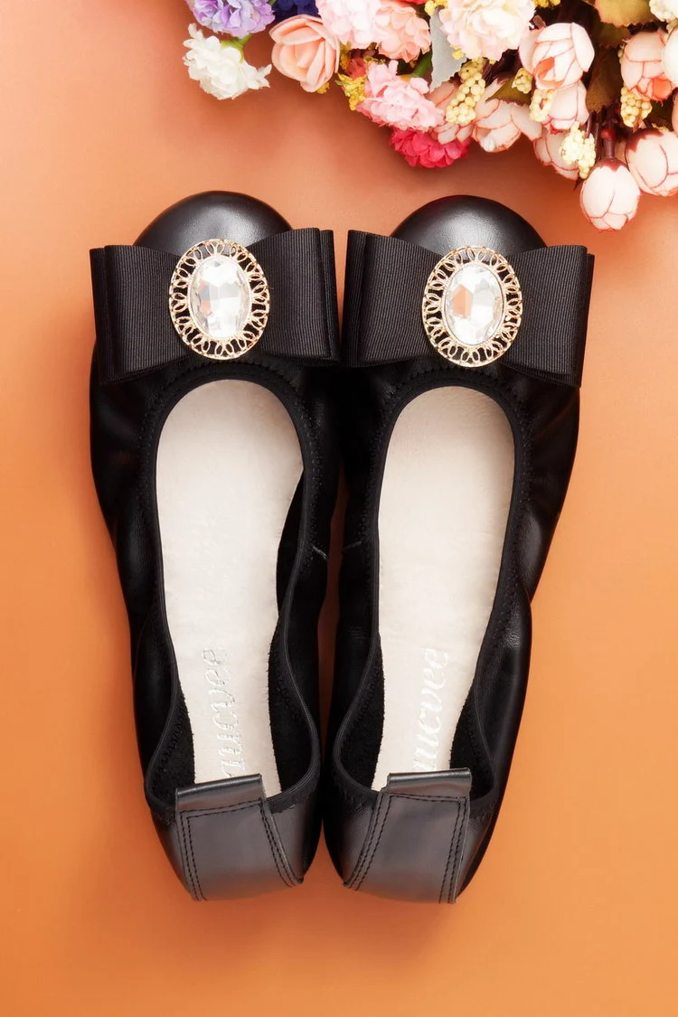 Title 3, Womens Leather Rhinestone Bow Shallow Roll Sho...