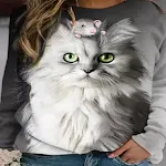 Blusa de moletom solta de gato fofo, gola redonda, estampa, mangas compridas, confortável e estilosa para looks casuais. — foto 5