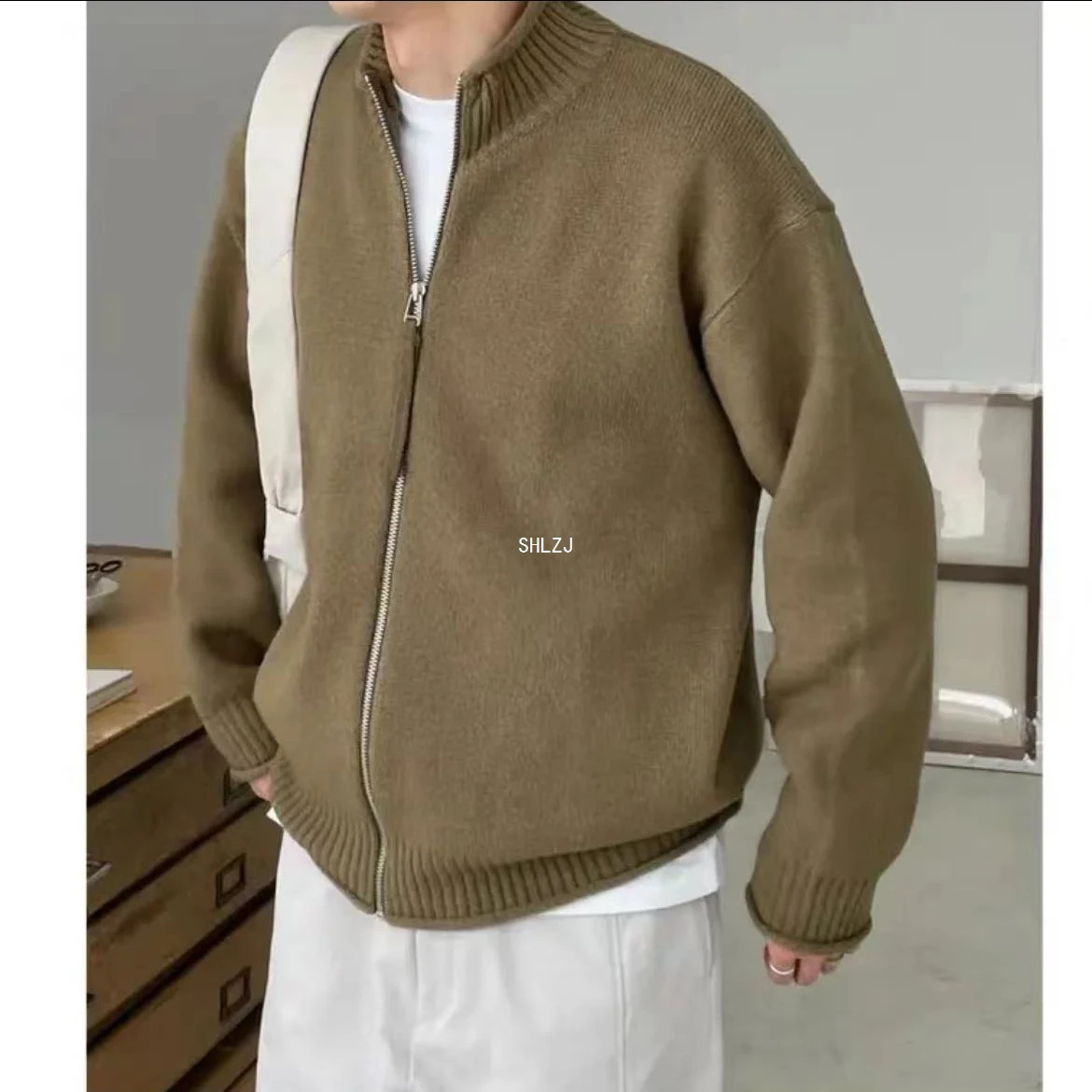 Title 14, Mens Spring and Autumn Stand Collar Knitted Ca...