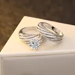Anel de noivado feminino, prata S925 banhada, eBay novo, com diamantes de simulação dupla camada, conjunto completo, oferta quente. — foto 4