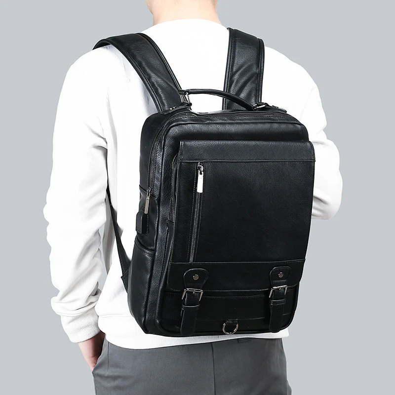 Men's Leather Backpack, Large Capacity, USB Charging, Perfect for Travel, Work, and Everyday Use, Spacious and Functiona — photo 2