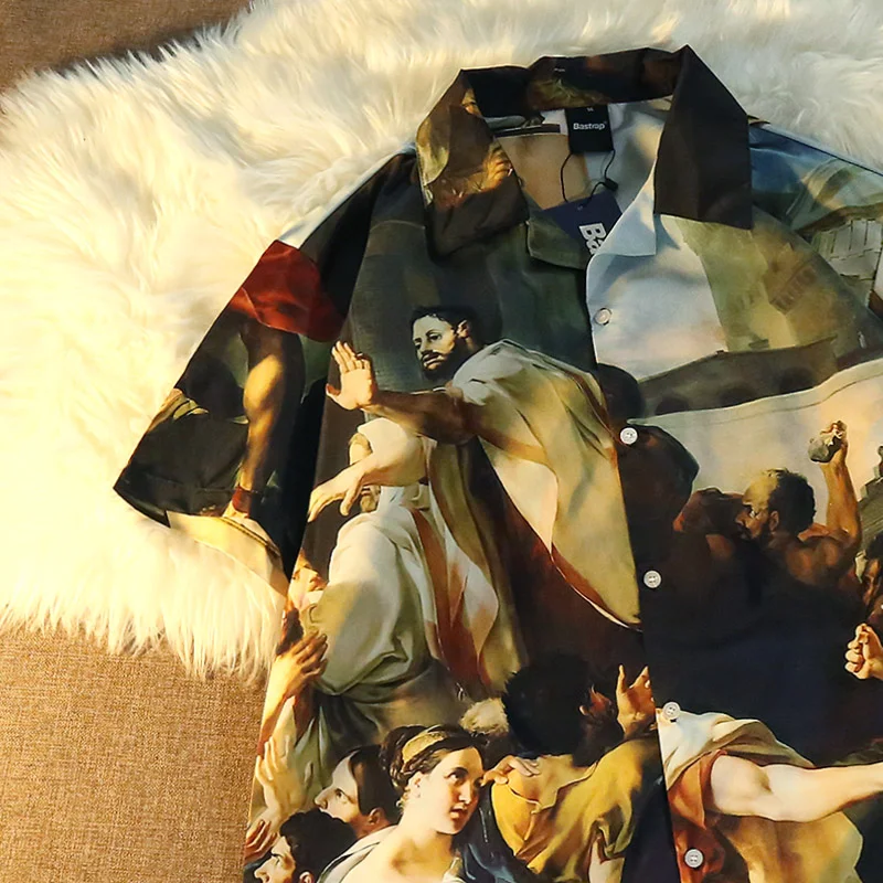 Rise National Tide Merk Retro Olieverfschilderij Volledige Print Korte Mouwen Shirt Mannen En Vrouwen Straat Hiphop losse Casual Haw — foto 2