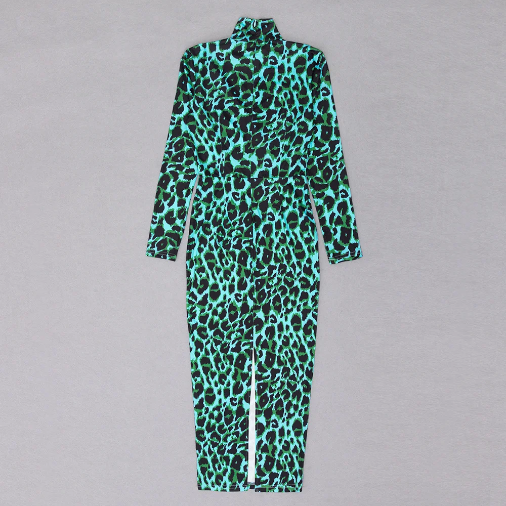 Women's Stand Collar Long Sleeve Split Fashion Leopard Dress — photo 9